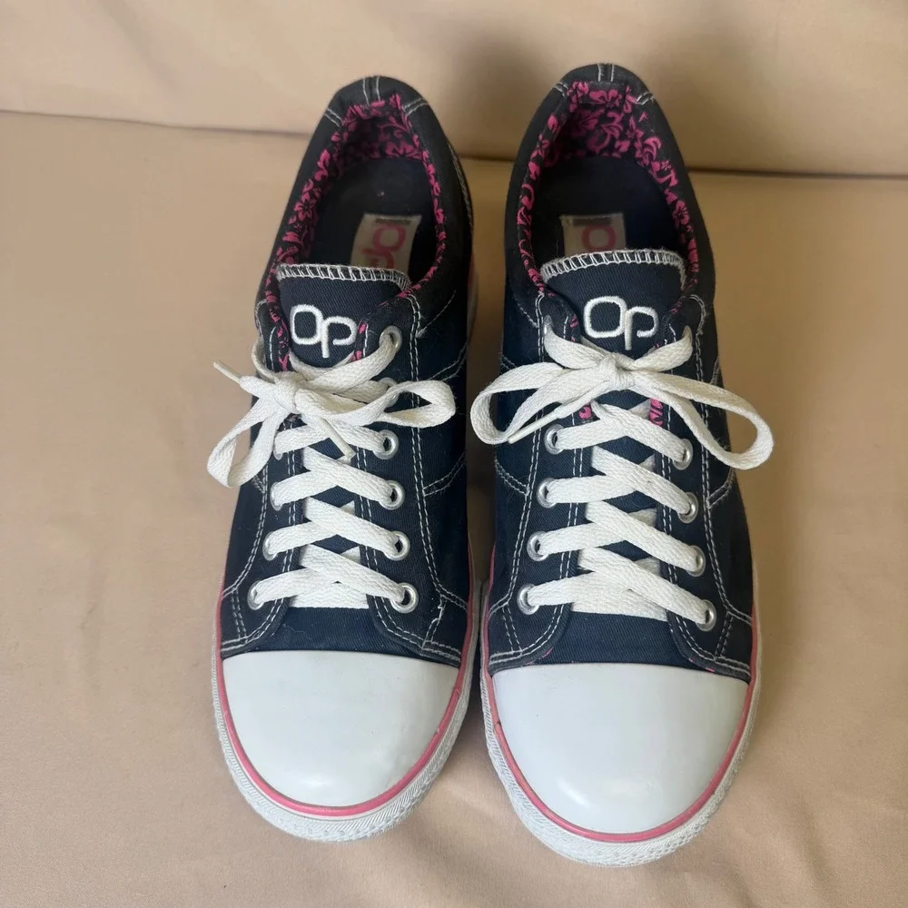 Op Ocean Pacific Starlett Vintage Y2K Black Pink Canvas Platform Sneakers 9.5